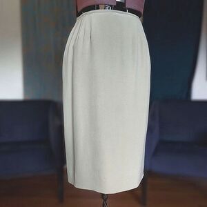 Vtg Dana Buchman cream silk high waisted below knee pencil skirt